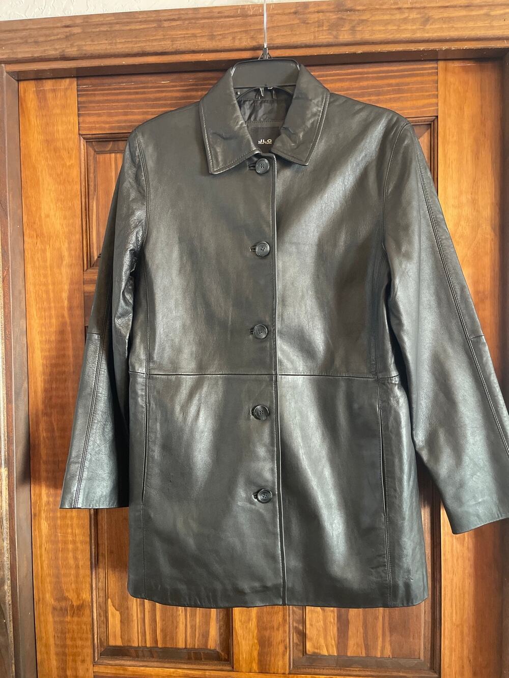 Vintage JLC New York Black Leather Car Coat Jacket 90s Y2K Minimalist Medium